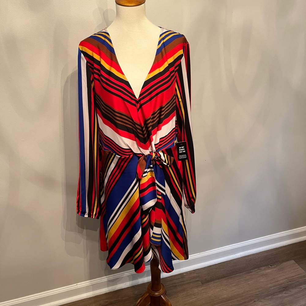 Express Multicolor Striped Tie-Front Mini Dress